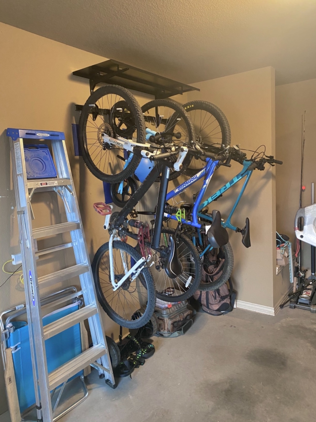 StoreYourBoard Bike Storage Rack with Shelf - Heavy Duty Garage Bike Storage Rack for 5 Bicycles, Adjustable Vertical Bike Rack, Bike Rack Shelf for Helmets & Gear, Holds 300 lbs customer photo 2