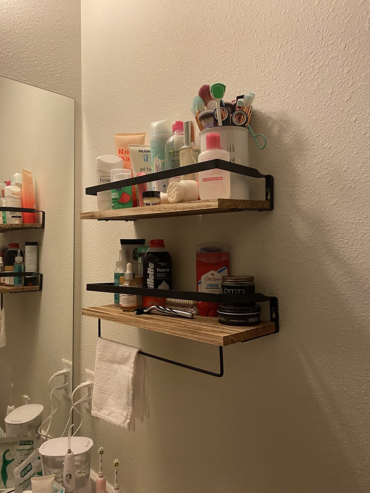 Amada Bathroom Shelves with Towel Bar, Set of 2, Light Brown | Floating Shelves with Detachable Towel Bar, Protective Metal Guards, Paulownia Wood, Bathroom, Living Room & Kitchen Storage customer photo 1