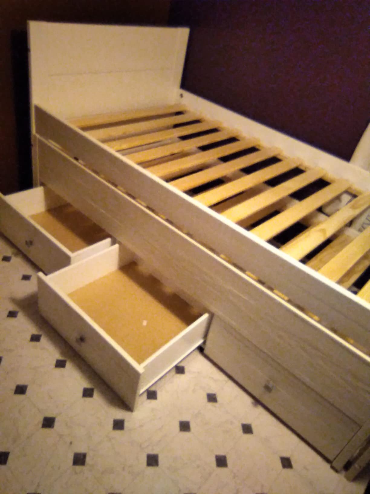Bedz King Twin Captains Bed with Twin Trundle and 3 Built in Drawers, Rustic White customer photo 1