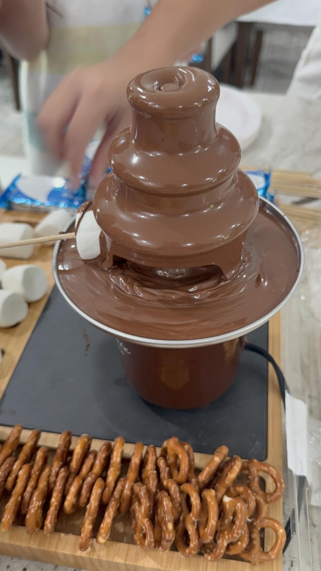 Nostalgia 3 Tier Electric Chocolate Fondue Fountain Machine for Parties - Melts Cheese, Queso, Candy, and Liqueur - Dip Strawberries, Apple Wedges, Vegetables, and More - 8-Ounce - Brown customer photo 2