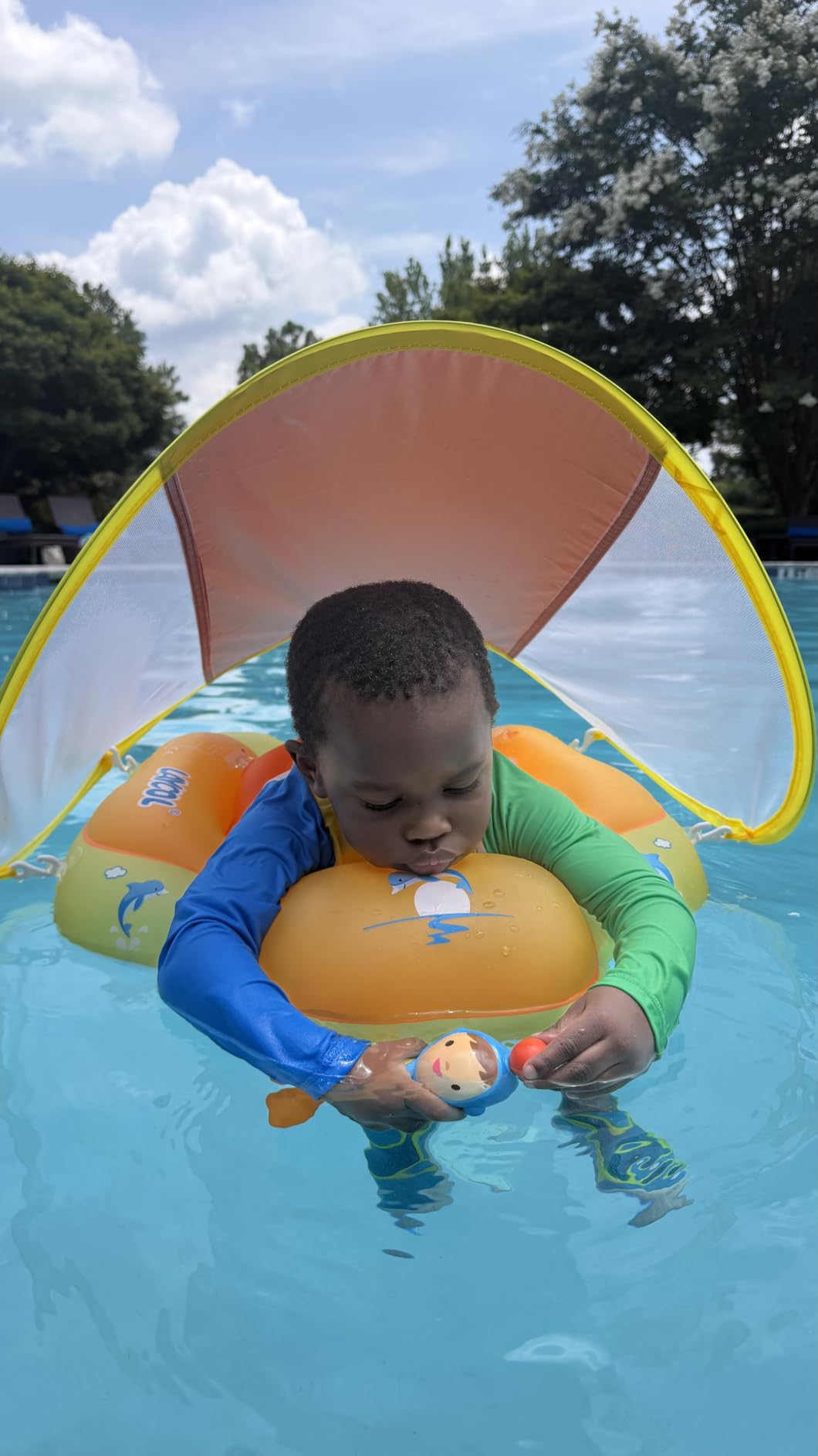 Baby Pool Float with Canopy UPF50+, 5 Point Safety Buckle for 3-36M | No Flip Over, Inflatable Toddler Floaties Infant Pool Floats with Double Air Chambers, Baby Beach Essentials/Traval customer photo 2