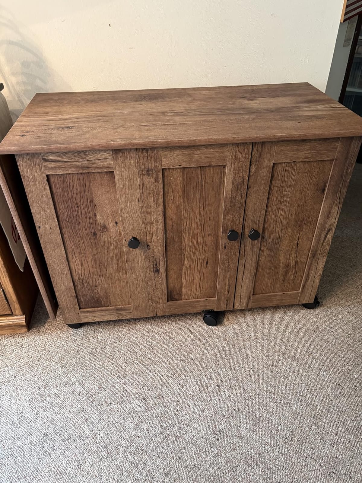 Sauder Craft Cart Storage Cabinet, Rolling Sewing Table with Expandable Top, Mystic Oak customer photo 2