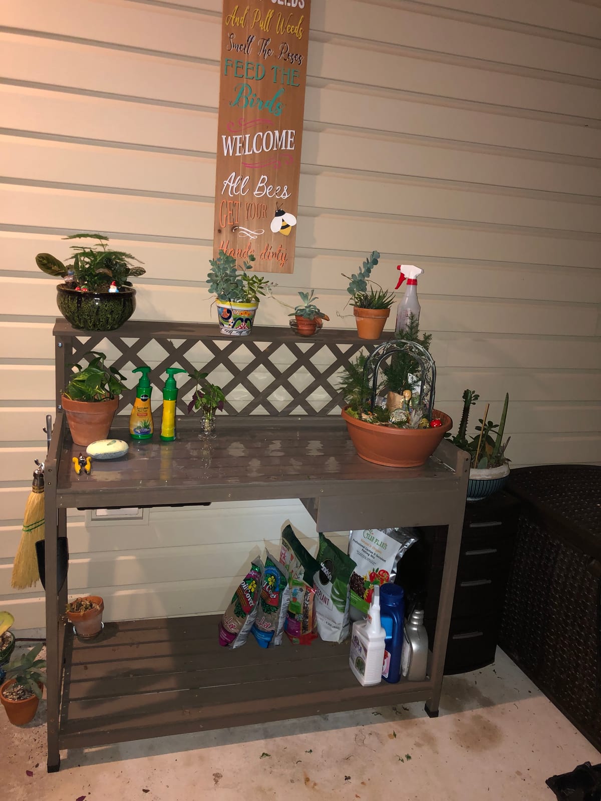 Aivituvin Potting Bench with PVC Layer, Outdoor Gardening Work Bench with Sink & Lid, Wooden Planting Table for Outside with Storage, Drawer, Shelf, Hook customer photo 1