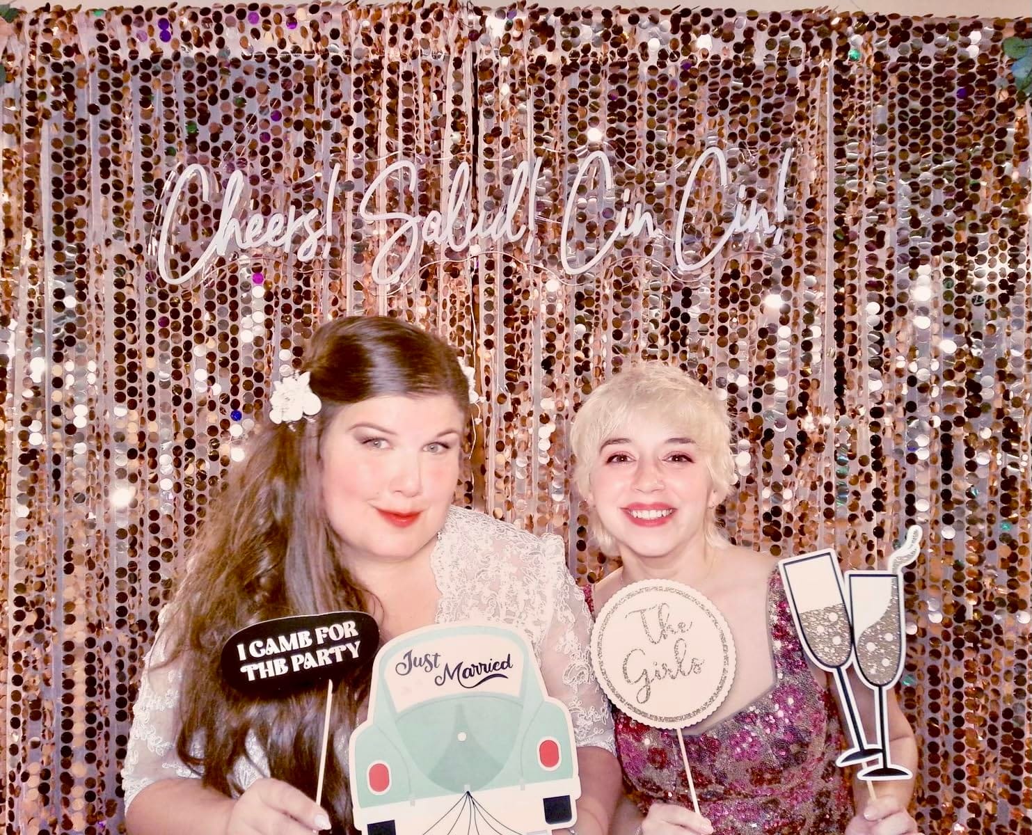Fully Assembled Wedding Photo Booth Props - Set of 40 - Pink & Teal | No DIY - Pre-Assembled Gold, Pink, Teal, & Silver Selfie Signs - Cute Wedding Party Supplies & Decorations with Real Glitter customer photo 1