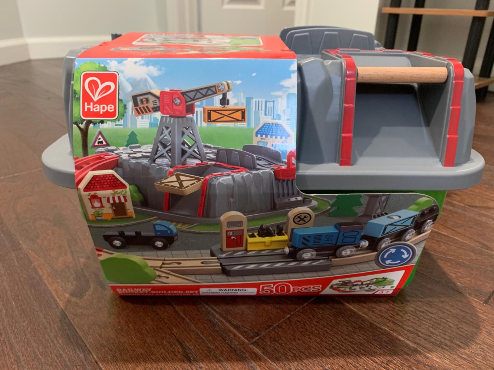 Hape Railway Bucket Builder Set | 50-Piece Multi-Color Wooden Train Set Toy, Construction Building Kit for Kids customer photo 1