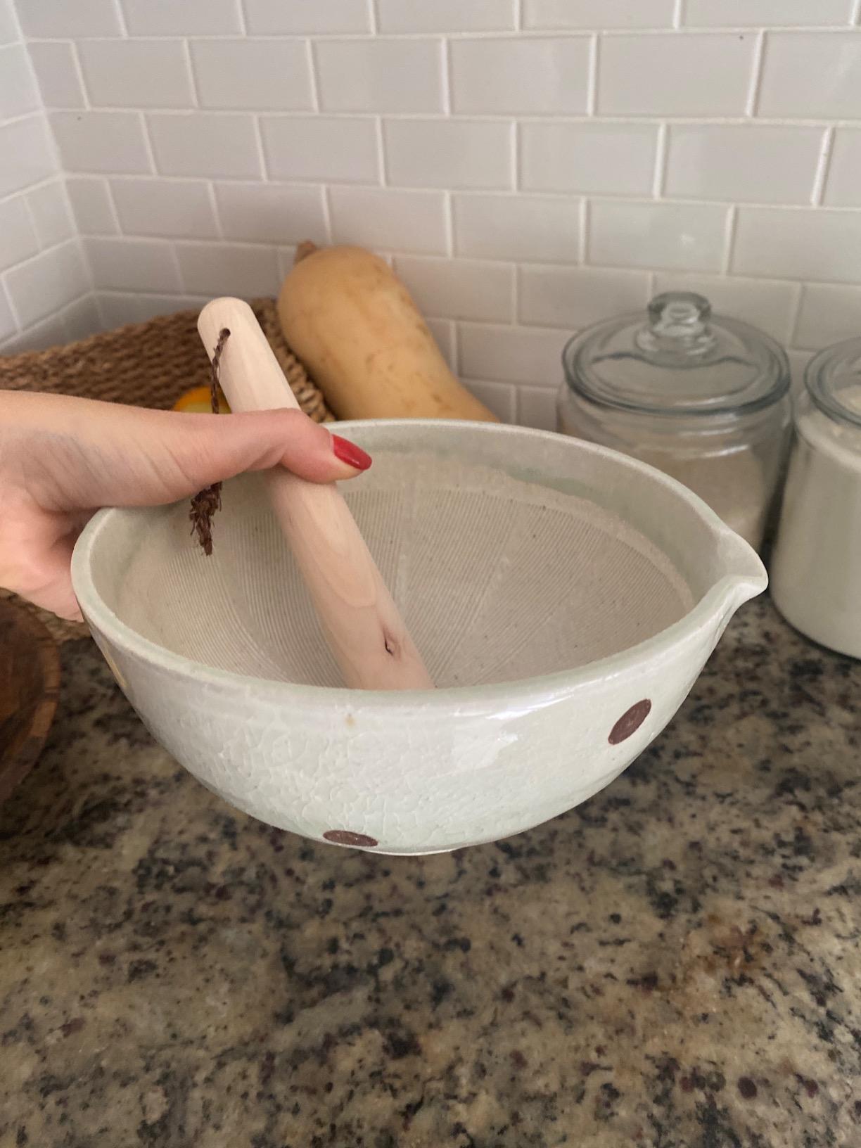 Japanese Ceramic Ripple Ridge Mortar & Pestle Suribachi Bowl and Surikogi Set with Spout 7.1 inches Made in Japan (Brown) customer photo 2