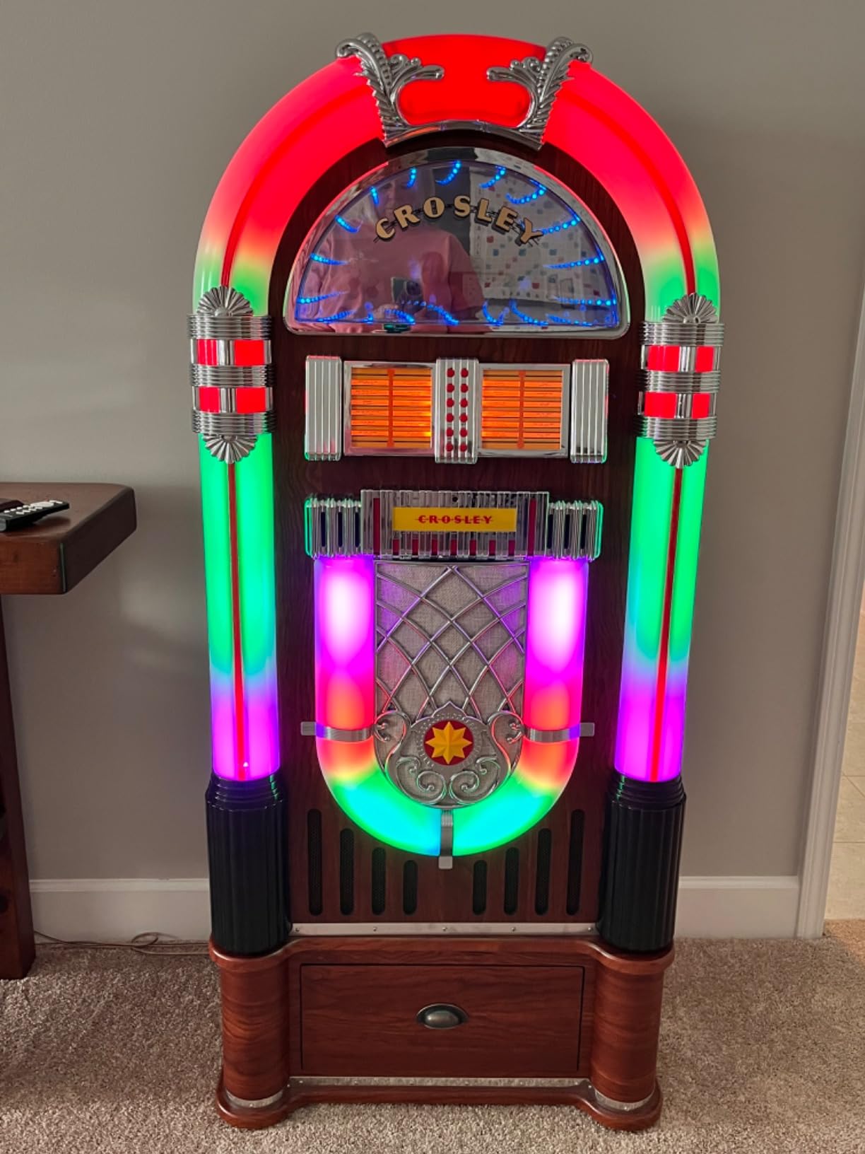 Crosley CR1215A-WA Jukebox with ST15-WA Stand Included, Walnut | AM/FM Radio, Bluetooth In, CD Player customer photo 1