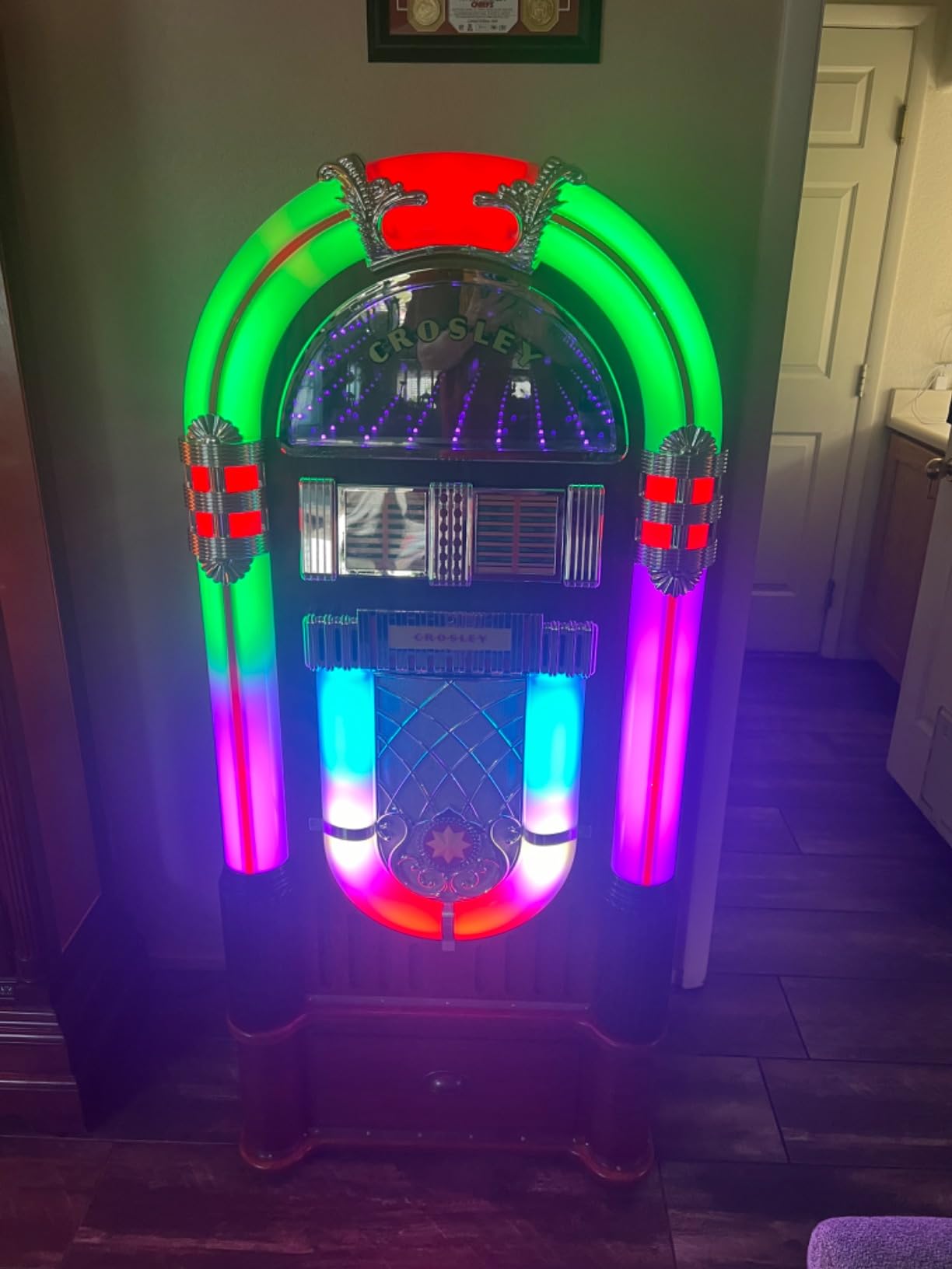 Crosley CR1215A-WA Jukebox with ST15-WA Stand Included, Walnut | AM/FM Radio, Bluetooth In, CD Player customer photo 2