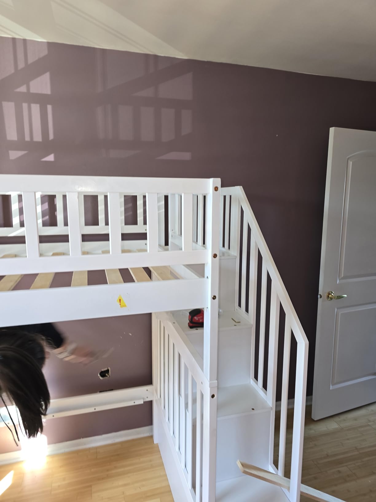 Merax Twin Over Twin Bunk Bed with Trundle, Storage Staircase and Full Length Guardrail, Solid Wood Stairway Bunk Bed, No Spring Box Needed (Grey) customer photo 2
