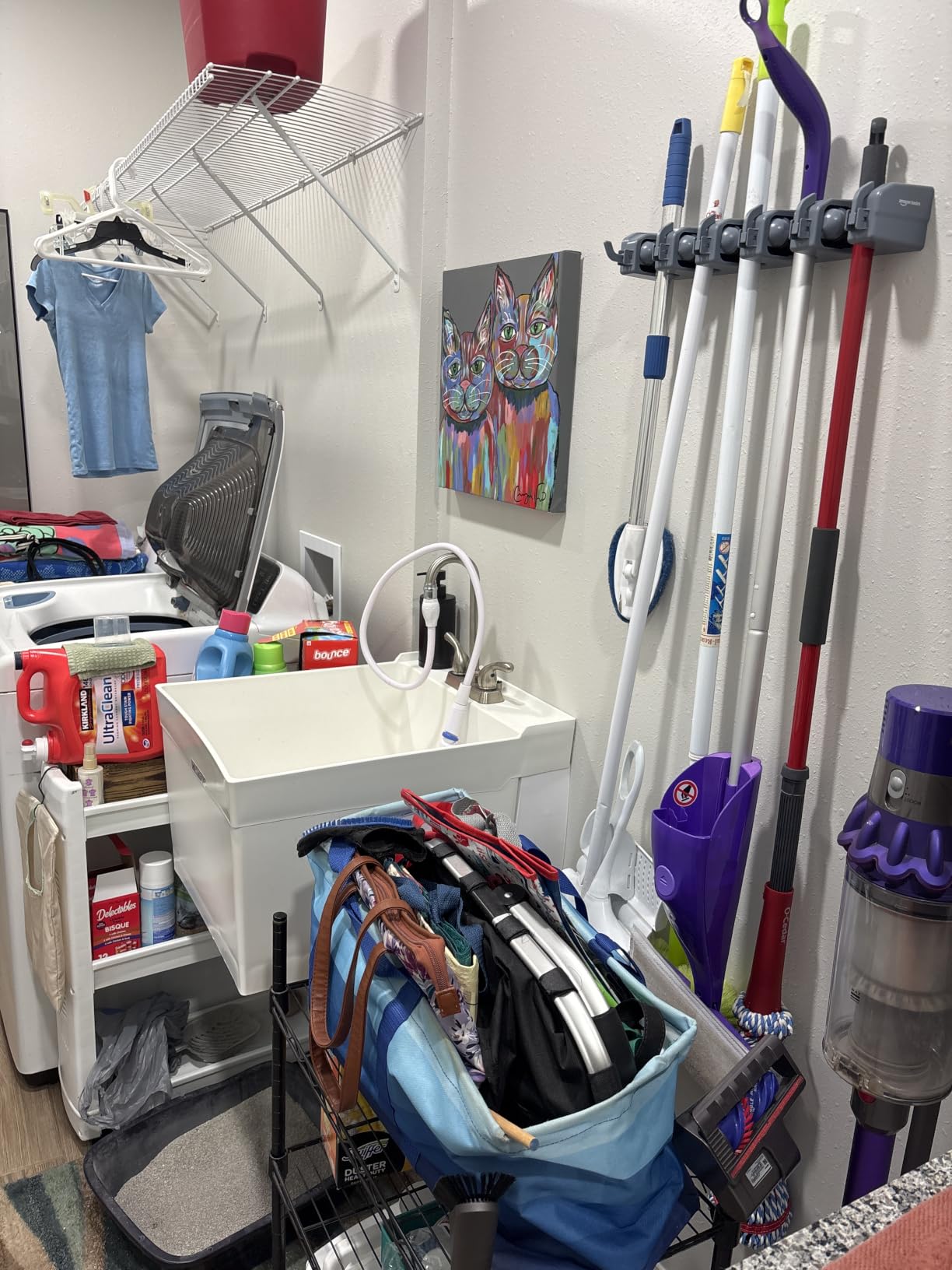 Amazon Basics Rectangular Heavy Duty Wall Mount Broom and Mop Holder, Sturdy Tool Organizer with Hooks and Slots for Garage, Garden, Laundry, Kitchen Organization, 2.36 x 16.9 x 3.35 in, Gray customer photo 2