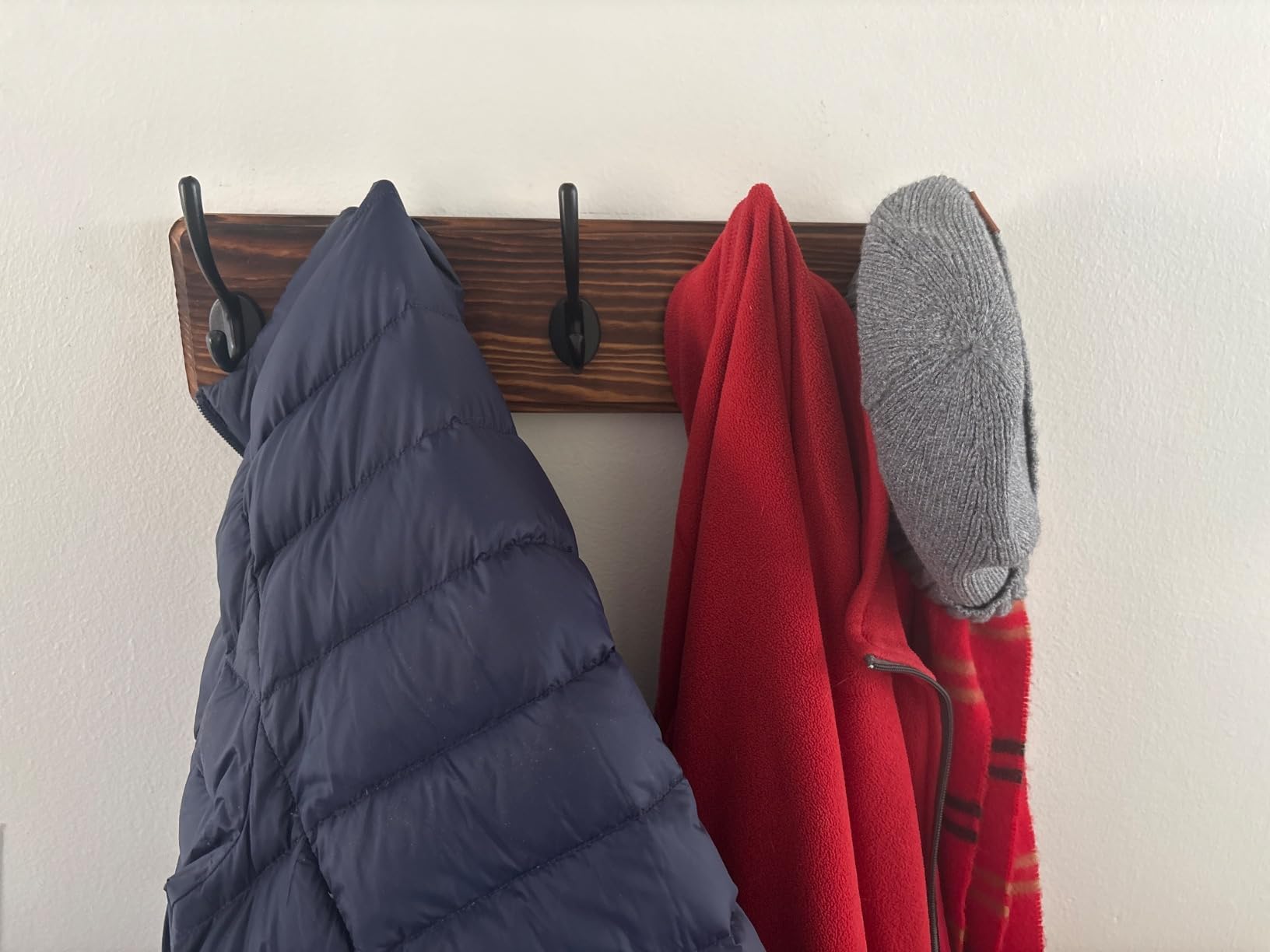 SKOLOO Rustic Wall Mounted Coat Rack with 16 Inch Mounting Hole Distance, Pine Solid Wood Coat Hook Hanger - 5 Hooks for Hanging Clothes Robes Towels Coats customer photo 1
