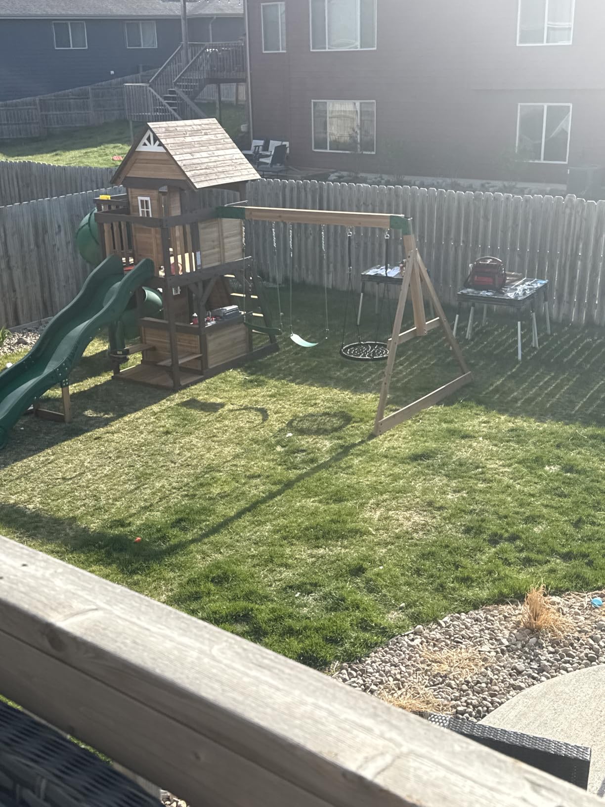 Backyard Discovery Cedar Cove Cedar Wood Swing Set with Spiral Tube Slide, Wave Slide, Clubhouse, Toy Grill, Snack Bar, Rock Wall, Belt Swings, Web Swing, Balcony, Chalkboard, Ladder, Outdoor Playset customer photo 2