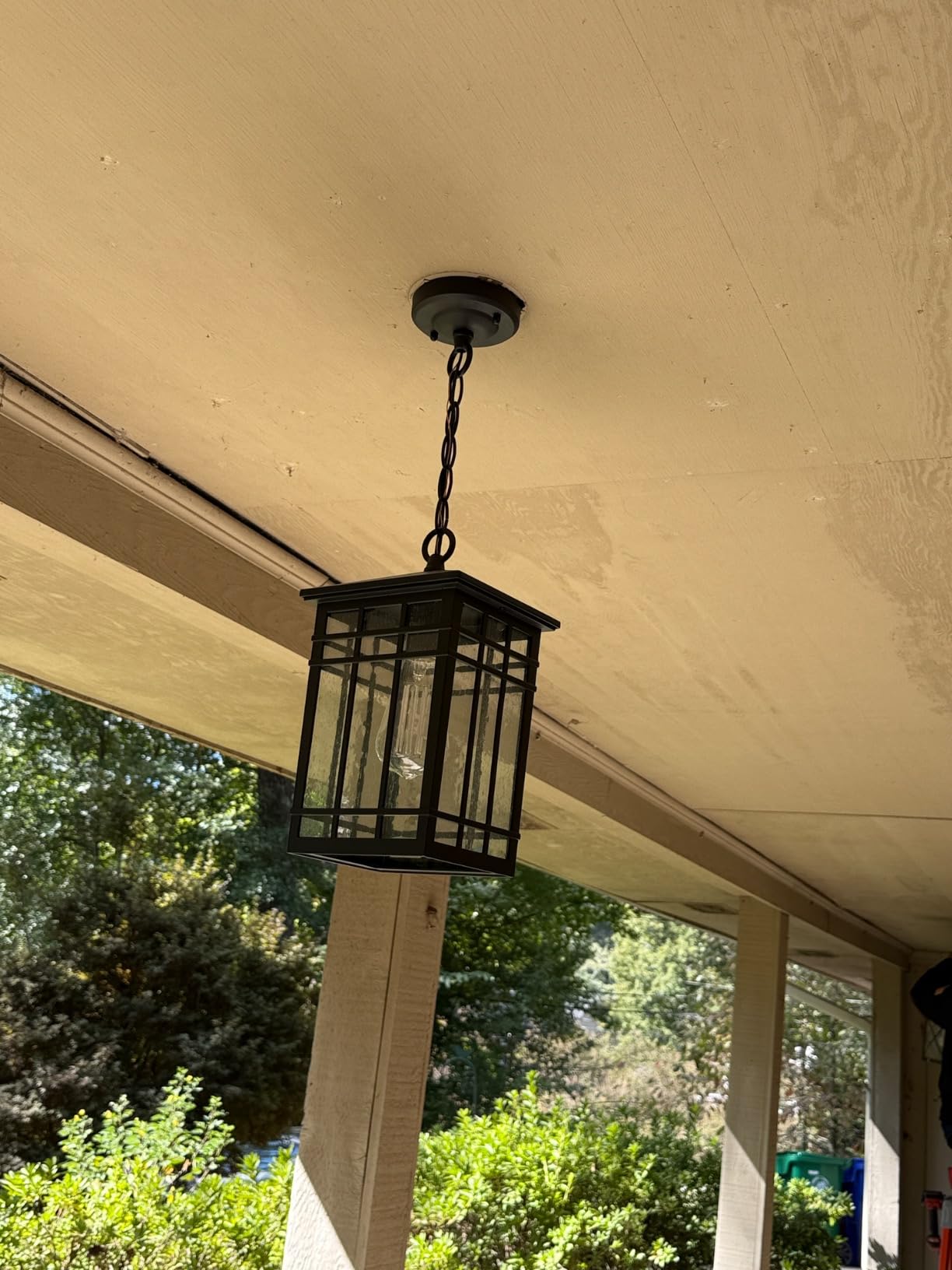 Outdoor Pendant Lighting, Exterior Pendant Lantern, Farmhouse Porch Hanging Lantern Lights with Seeded Glass in Black Finish, Outdoor Pendant Lamp for Front Porch, Entryway, Patio, Gazebo customer photo 2