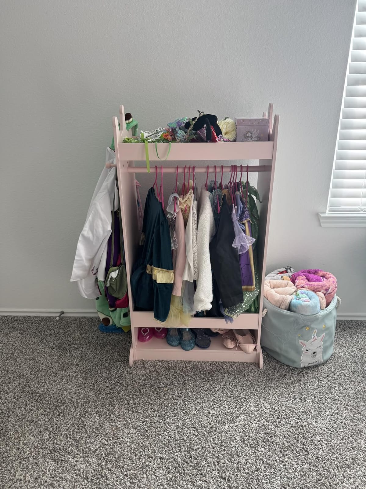 UTEX Kids Dress up Storage with Crown-Shaped Top and Mirror | Open Hanging Armoire Closet, Kids Wardrobe Closet, Wide Feet, Safety Acrylic Mirror, Water-based Paint customer photo 2