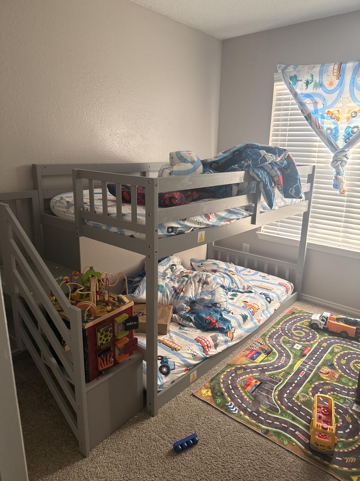 P PURLOVE Twin Over Twin Convertible Bunk Bed with Stairs, Wood Twin Size Bunk Beds with Storage for Kids Teens, Gray customer photo 1