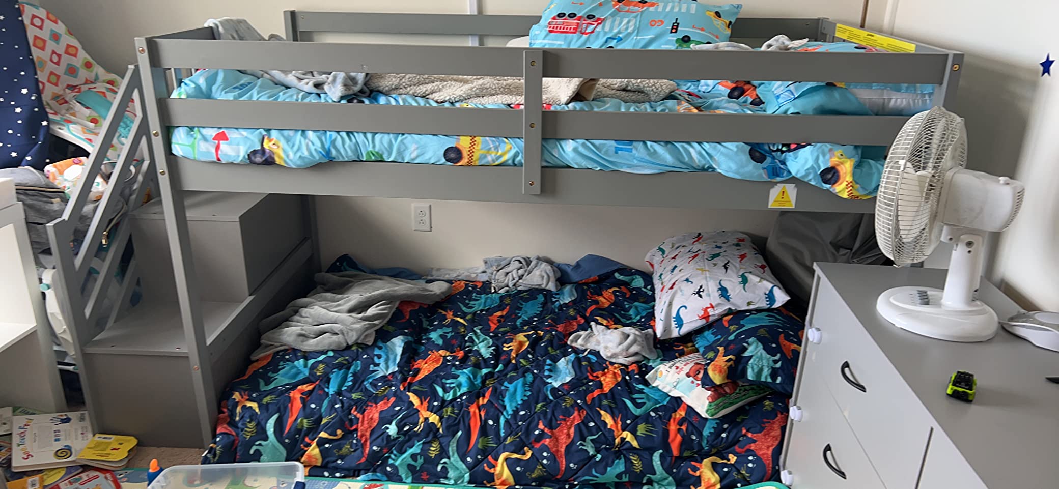 P PURLOVE Twin Over Twin Convertible Bunk Bed with Stairs, Wood Twin Size Bunk Beds with Storage for Kids Teens, Gray customer photo 2