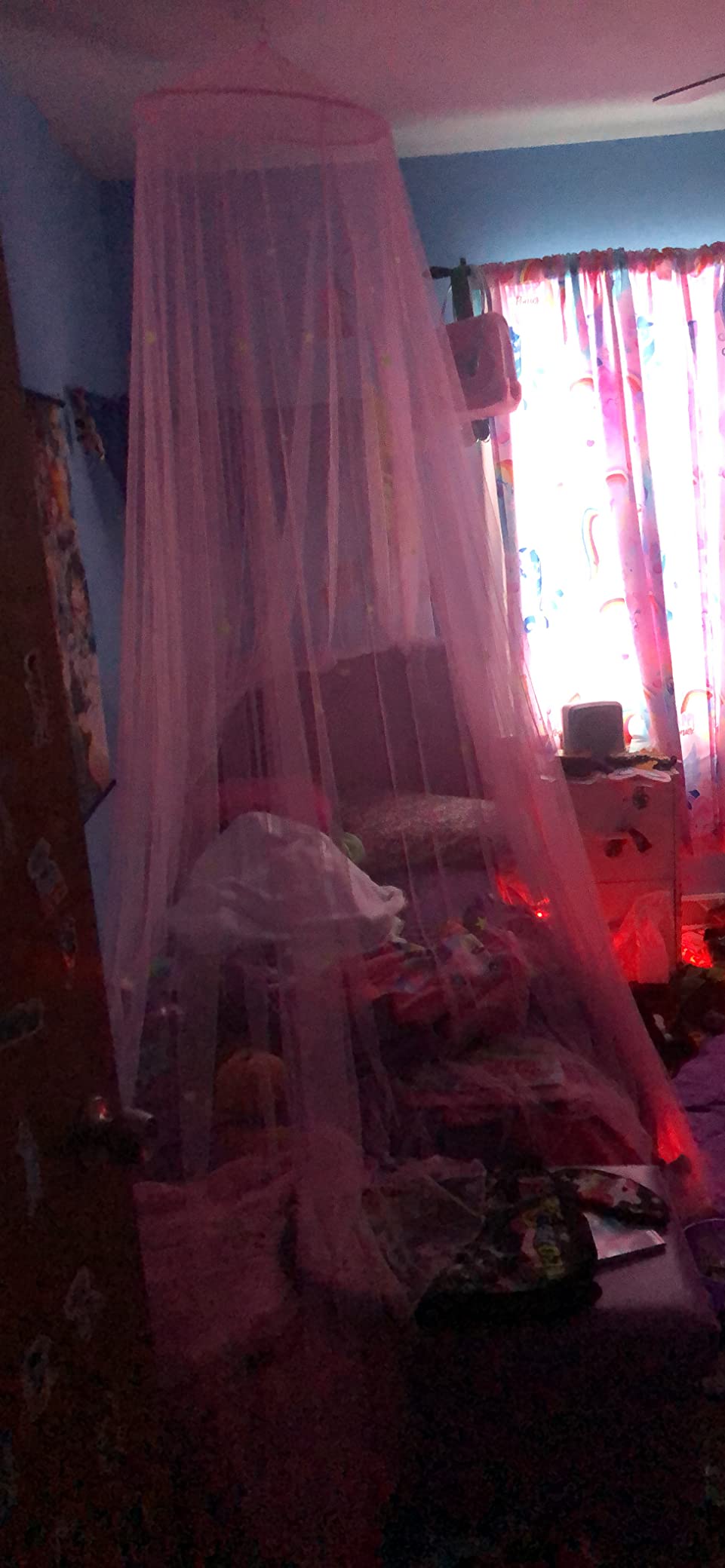 Pink Bed Canopy for Girls with Glowing Stars - Premium Canopy Bed Curtains | Fits Single, Twin, Full, Queen Size Kids Bed, Princess Netting Room Decor, Ceiling Tent to Cover Toddler, Canopy for Bed customer photo 1