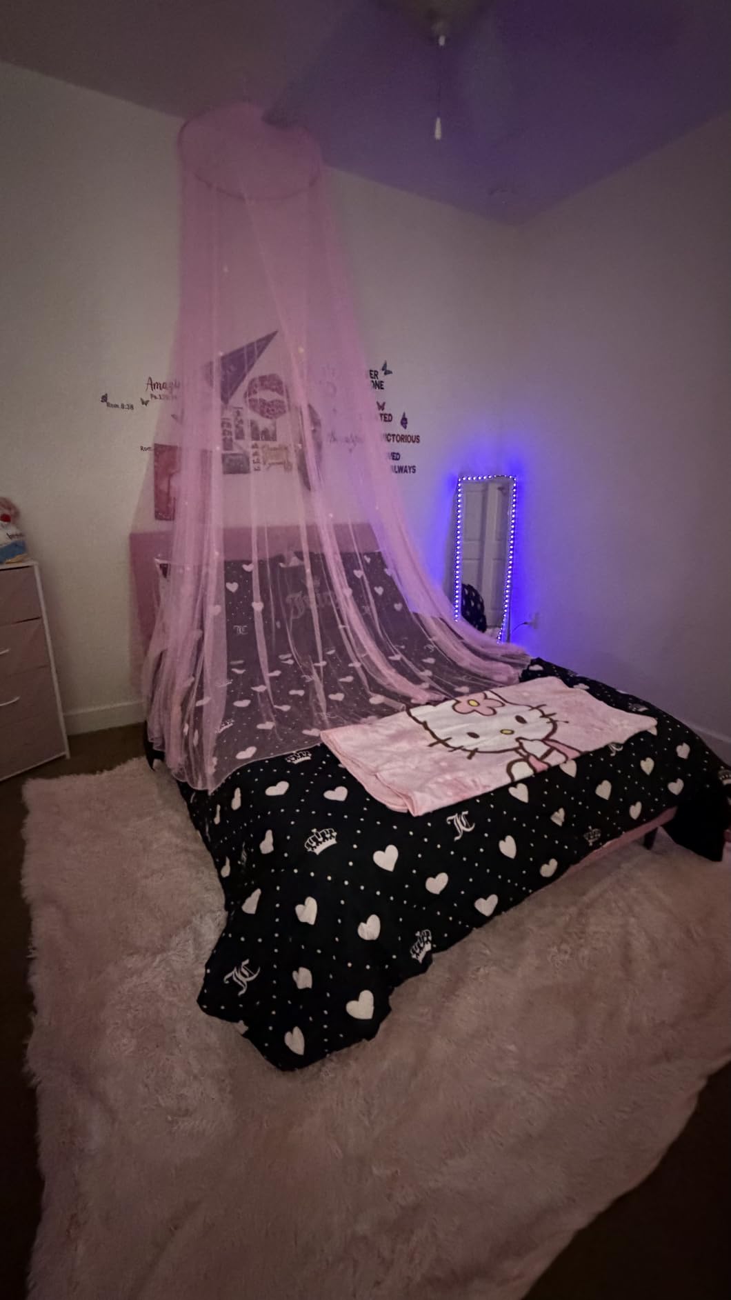 Pink Bed Canopy for Girls with Glowing Stars - Premium Canopy Bed Curtains | Fits Single, Twin, Full, Queen Size Kids Bed, Princess Netting Room Decor, Ceiling Tent to Cover Toddler, Canopy for Bed customer photo 2
