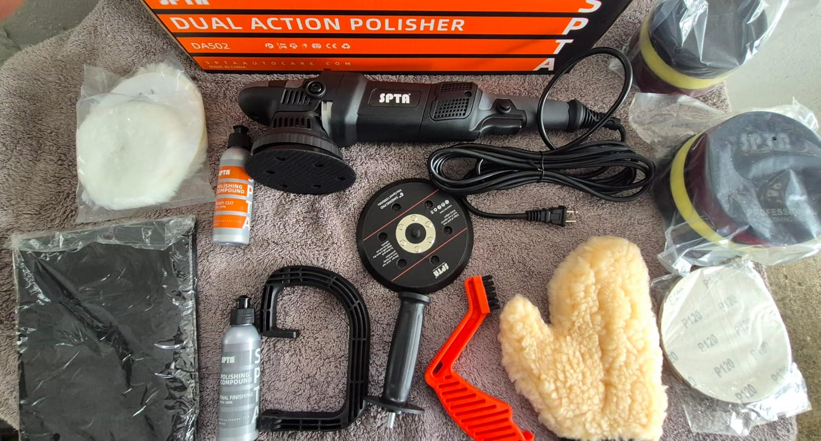 Buffer Polisher, SPTA 5-Inch 125mm Dual Action Random Orbital Car Polisher, Car Detailing Kit, 4Pcs 5inch & 4Pcs 6Inch Polishing Pad, Packing Bag for Car Polishing and Waxing--DAPSET-US customer photo 2