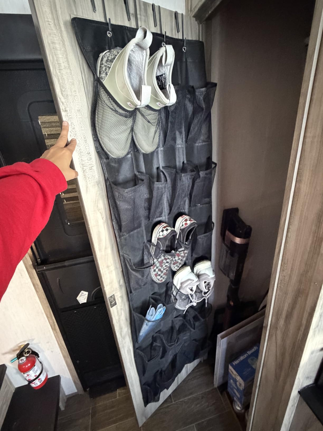 GORILLA GRIP Over the Door Shoe Organizer, 24 Large Breathable Mesh Pockets, Space Saving Hanging Storage Holder, Closet Rack Hanger Holds Up to 40 lbs, Hangs on Closets for Shoes, Accessories, Black customer photo 1