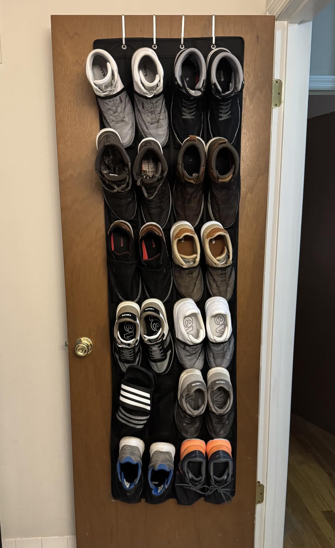 GORILLA GRIP Over the Door Shoe Organizer, 24 Large Breathable Mesh Pockets, Space Saving Hanging Storage Holder, Closet Rack Hanger Holds Up to 40 lbs, Hangs on Closets for Shoes, Accessories, Black customer photo 2