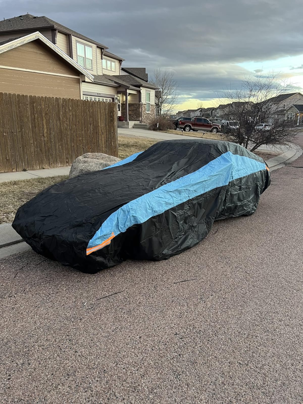 MORNYRAY Waterproof Car Cover All Weather Snowproof UV Protection Windproof Outdoor Full car Cover, Universal Fit for Sedan (Fit Sedan Length 194-206 inch, Blue) customer photo 2