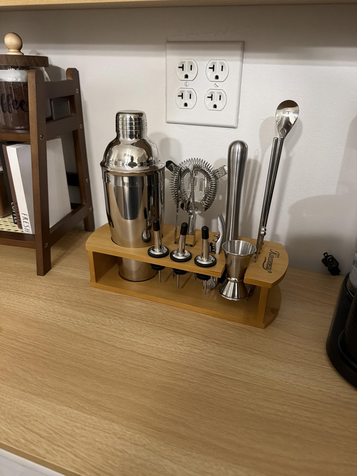 KITESSENSU Cocktail Shaker Set Bartender Kit with Stand | Bar Set Drink Mixer Set with All Essential Accessory Tools: Martini Shaker, Jigger, Strainer, Mixer Spoon, Muddler, Liquor Pourers | Silver customer photo 2