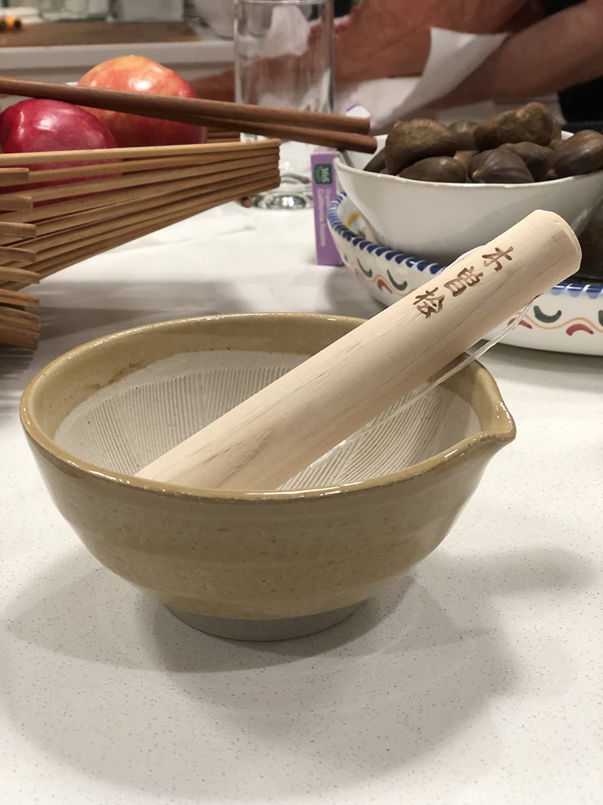 Ceramic Ripple Ridge Mortar & Pestle (Suribachi & Surikogi) Set with Spout Made in Japan Mino Ware (Medium Black) customer photo 2