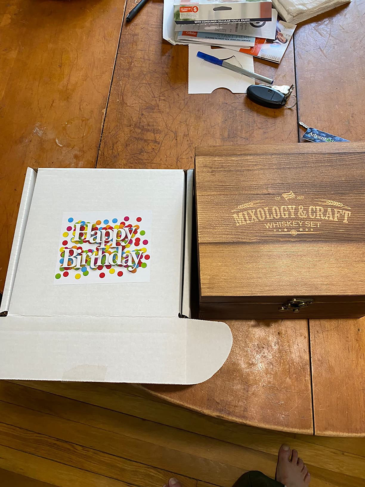 Mixology & Craft Whiskey Stones Gift Set: with Two 10oz Lead-Free Crystal Whiskey Glasses, 8 Whiskey Stones with Velvet Bag, 2 Slate Coasters & Recipe Cards in Wooden Crate | Great customer photo 2