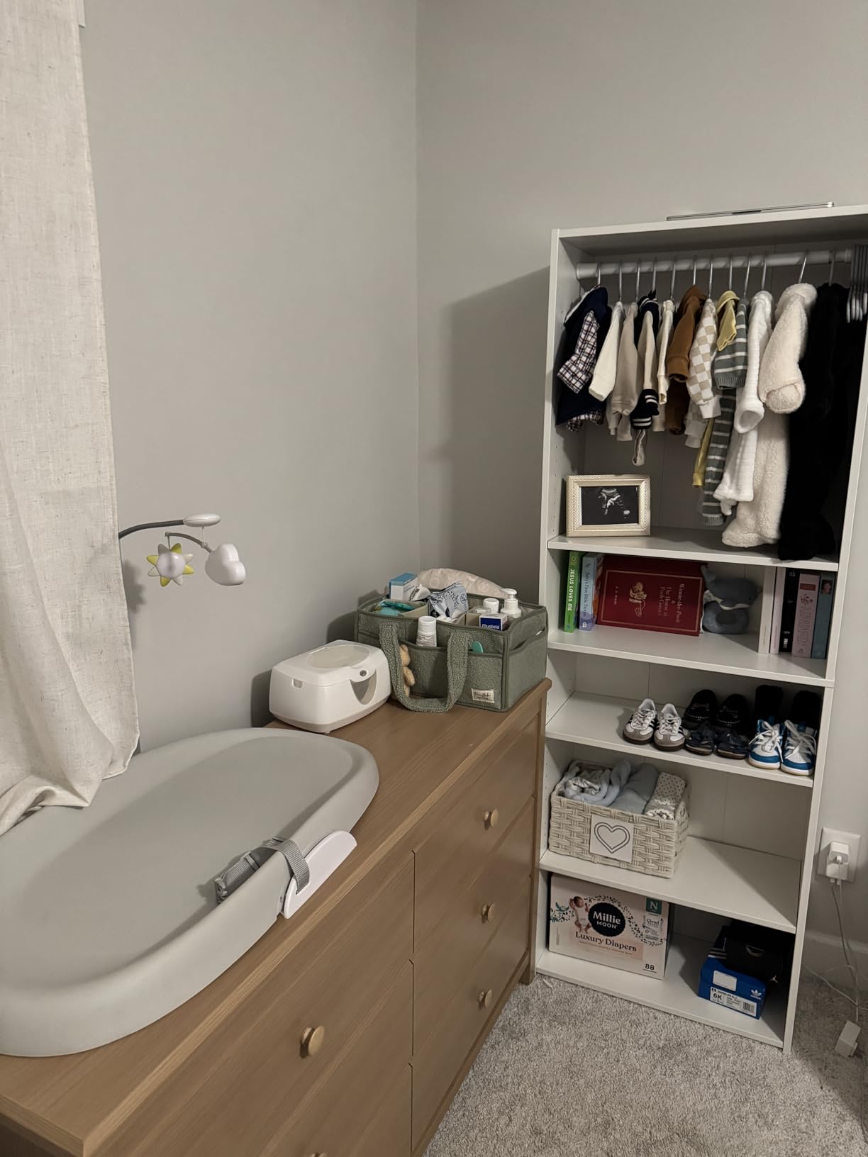 Storkcraft Alpine 2 Drawer Changing Table Chest (White) - Attached Changing Table Topper Fits Any Standard-Size Baby Changing Pad, 2 Drawers, 2 Shelves for Extra Nursery Storage, Easy to Assemble customer photo 2