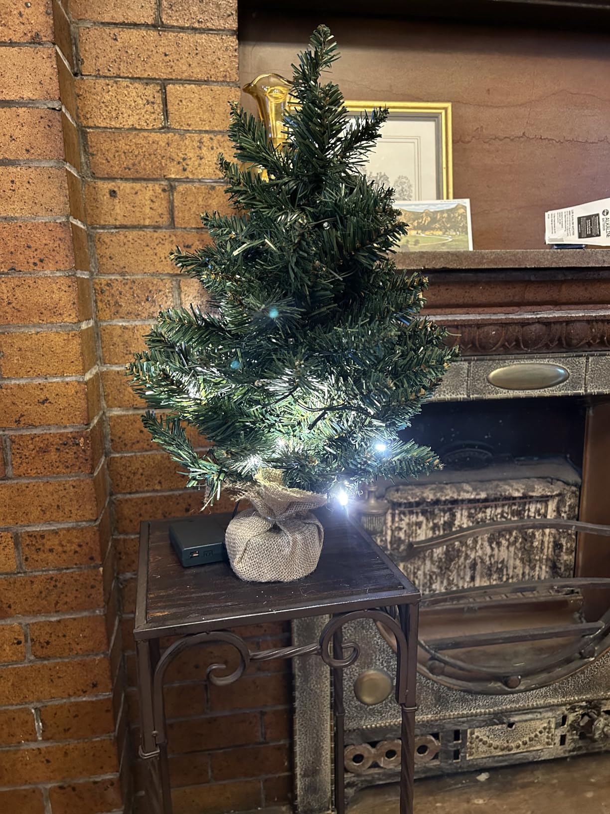 Pre-Lit Artificial Mini Christmas Tree, 20 inch Small Pine Xmas Tree with 40 LED Lights, 70 Branch Tips, Battery Operated Tabletop Christmas Tree Burlap Base (50cm) customer photo 1