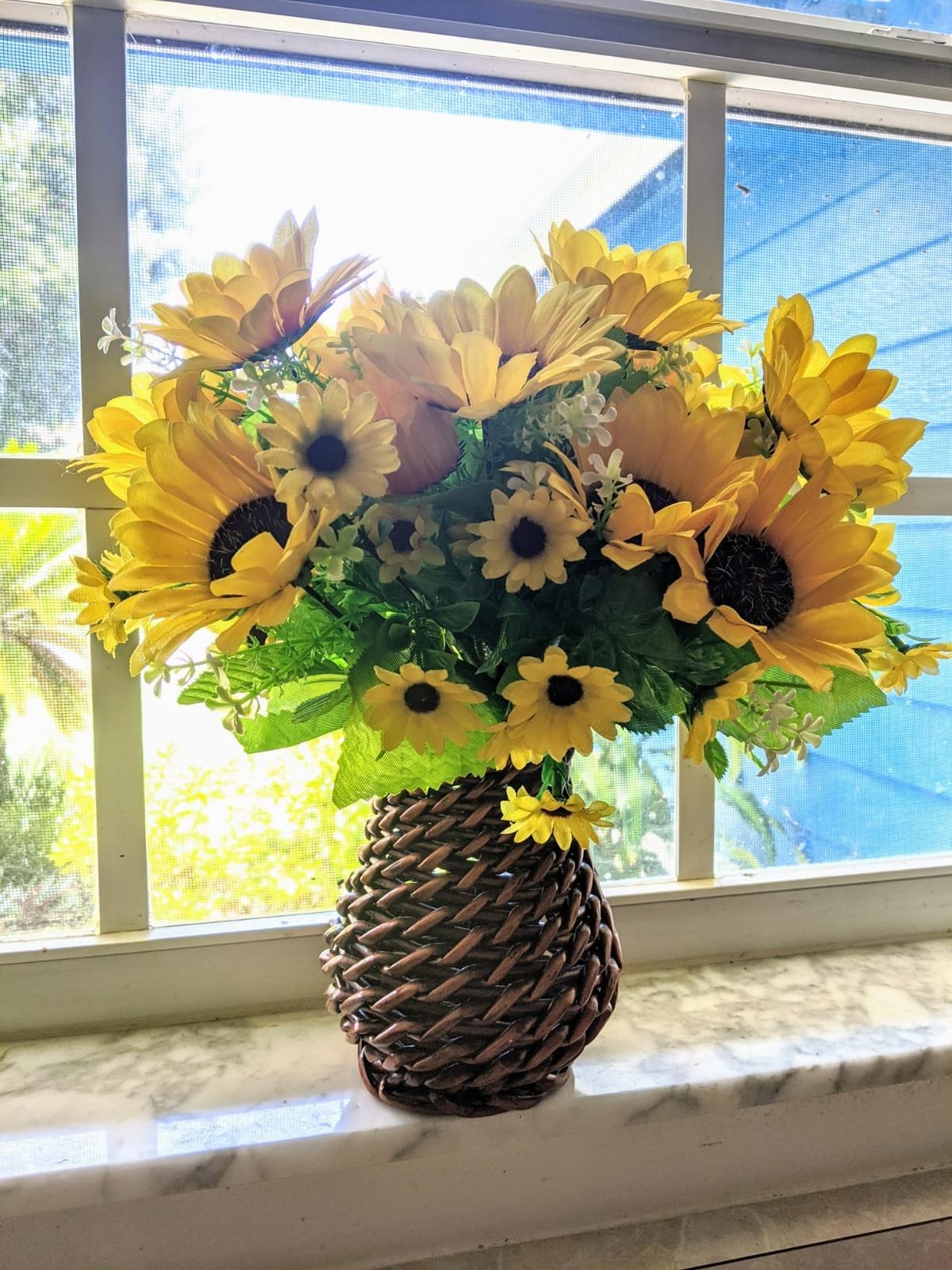 Fall Artificial Faux Flowers in Vase Fake Silk Rose Bouquets Indoor Decor | Floral Arrangements Mums Rose Mix with Handmade Rattan Vase, Farmhouse Table Centerpieces for Dining Room kitchen Office customer photo 2