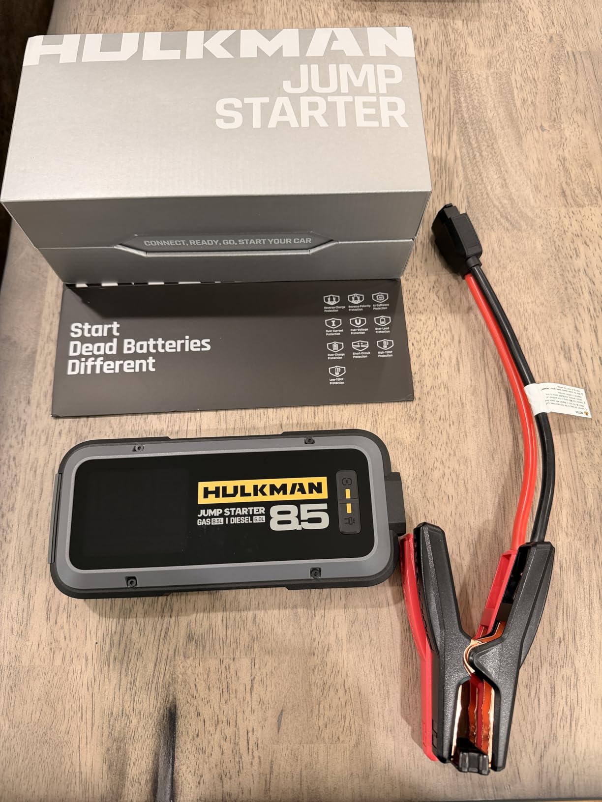 Hulkman Alpha85 Smart Portable Jump Starter, 2000A Battery Booster Pack with LED Display, Flashlight, 74Wh Power Bank & Jumper Cable, 12V Jump Box for up to 8.5L Gas & 6.0L Diesel, Cars, SUVs & Trucks customer photo 1
