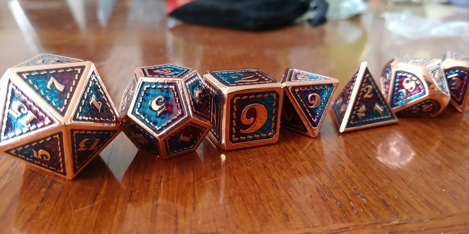 Metal D&D Dice Set,7 Pieces Dragon Scale Metallic D&D Die with Gift Metal Case for Dungeons & Dragon Game (Teal and Purple with Copper Edge) customer photo 2