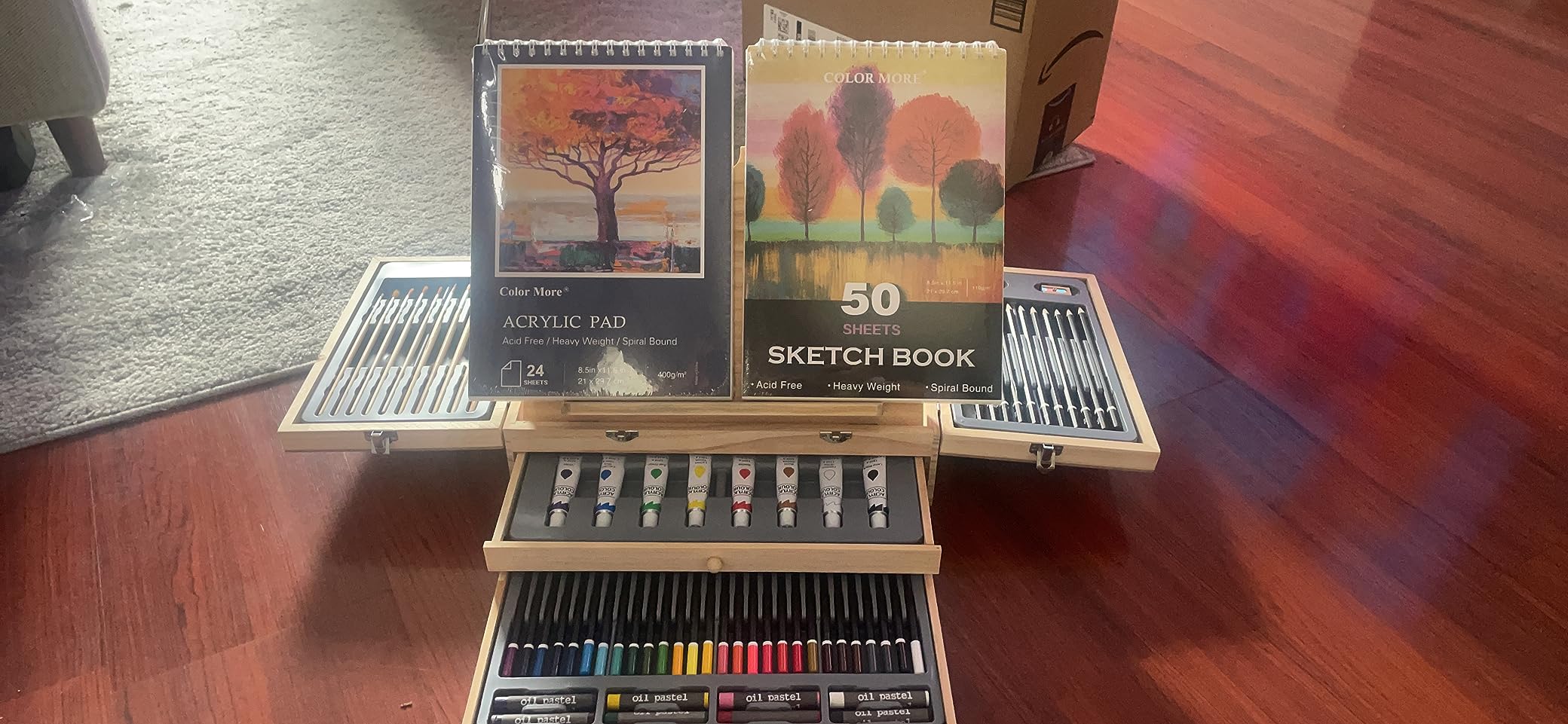 TMOL 85 Piece Deluxe Wooden Art Supplies, Art Kit with Easel, Sketching Pencils, Artist Brushes and Acrylic Pad, Art Set for Teens, Adults and Artist Beginners, Creative Gift with Wooden Case customer photo 1