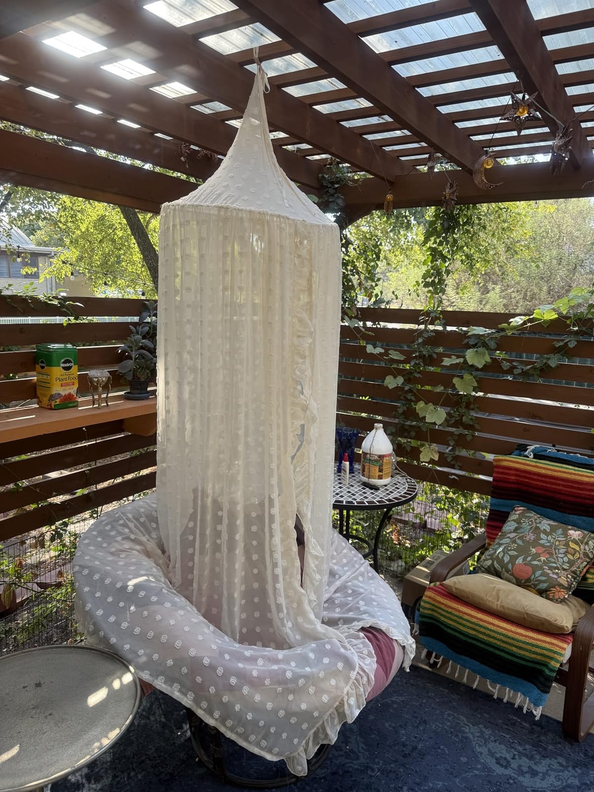 Wonder Space Elegant Kids Bed Canopy - Lace Chiffon Netting with Pom Pom, Princess Girls Fairy Dream Tent, Nursery Room Baby Crib Hanging Curtain Mosquito Net Children Reading Nook Decoration (Beige) customer photo 1
