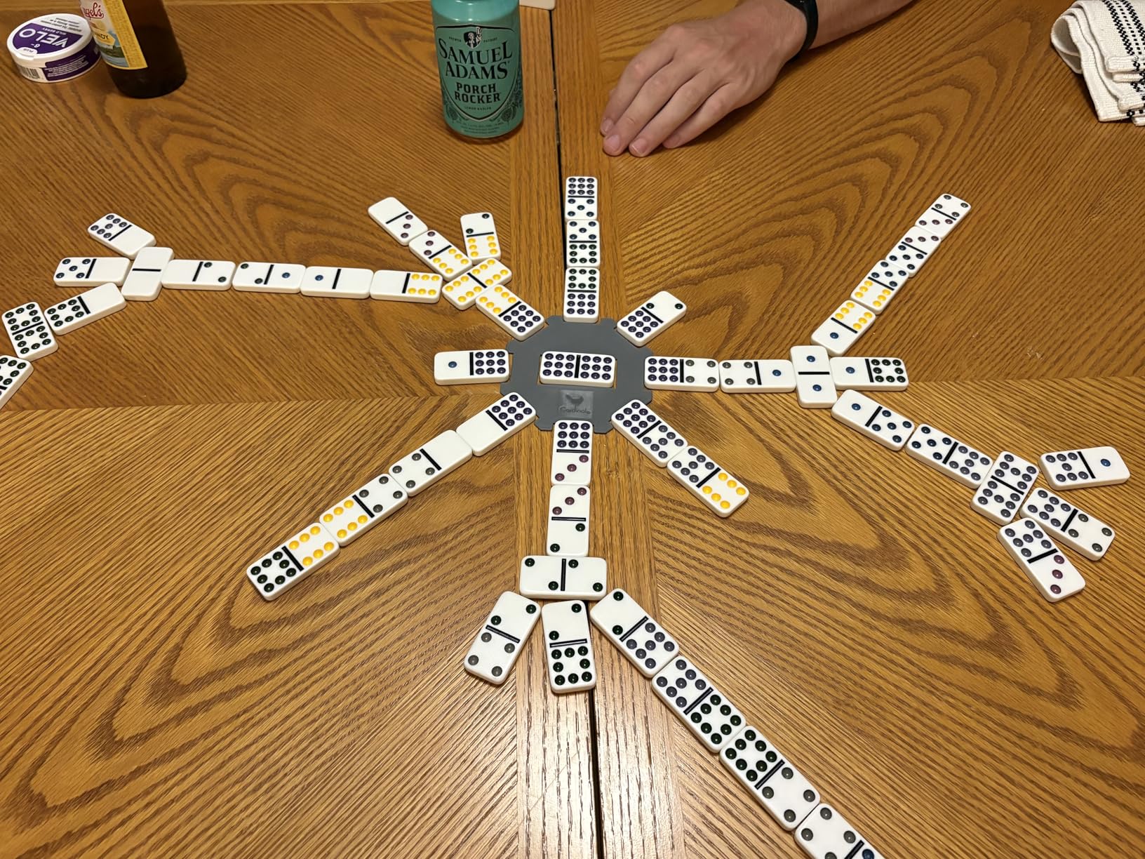 Spin Master Games Double 9 Dominoes Set in Storage Tin Classic Tile Game | Includes 55 Dominoes, Easy-to-Read Color-Coded Pips, Teaches Math & Matching Skills, Family Game Night, 2-6 Players, Ages 8+ customer photo 2