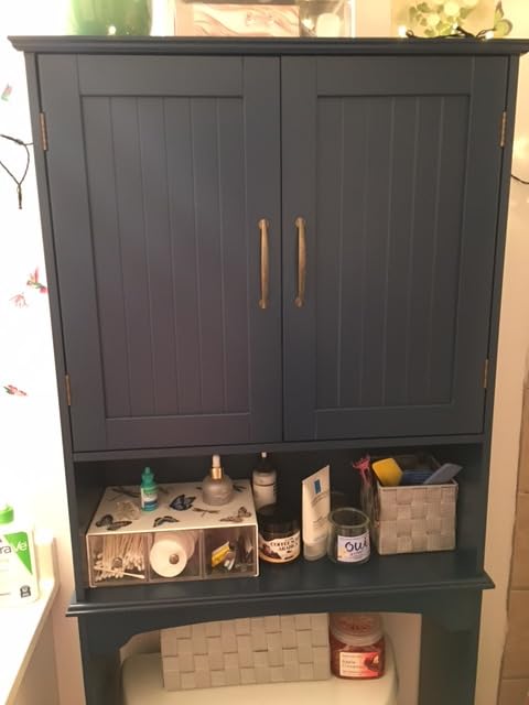 Yaheetech Over The Toilet Cabinet, Double Door Bathroom Storage Organizer, Toilet Rack with Inner Adjustable Shelf and Open Storage Shelf, White customer photo 2