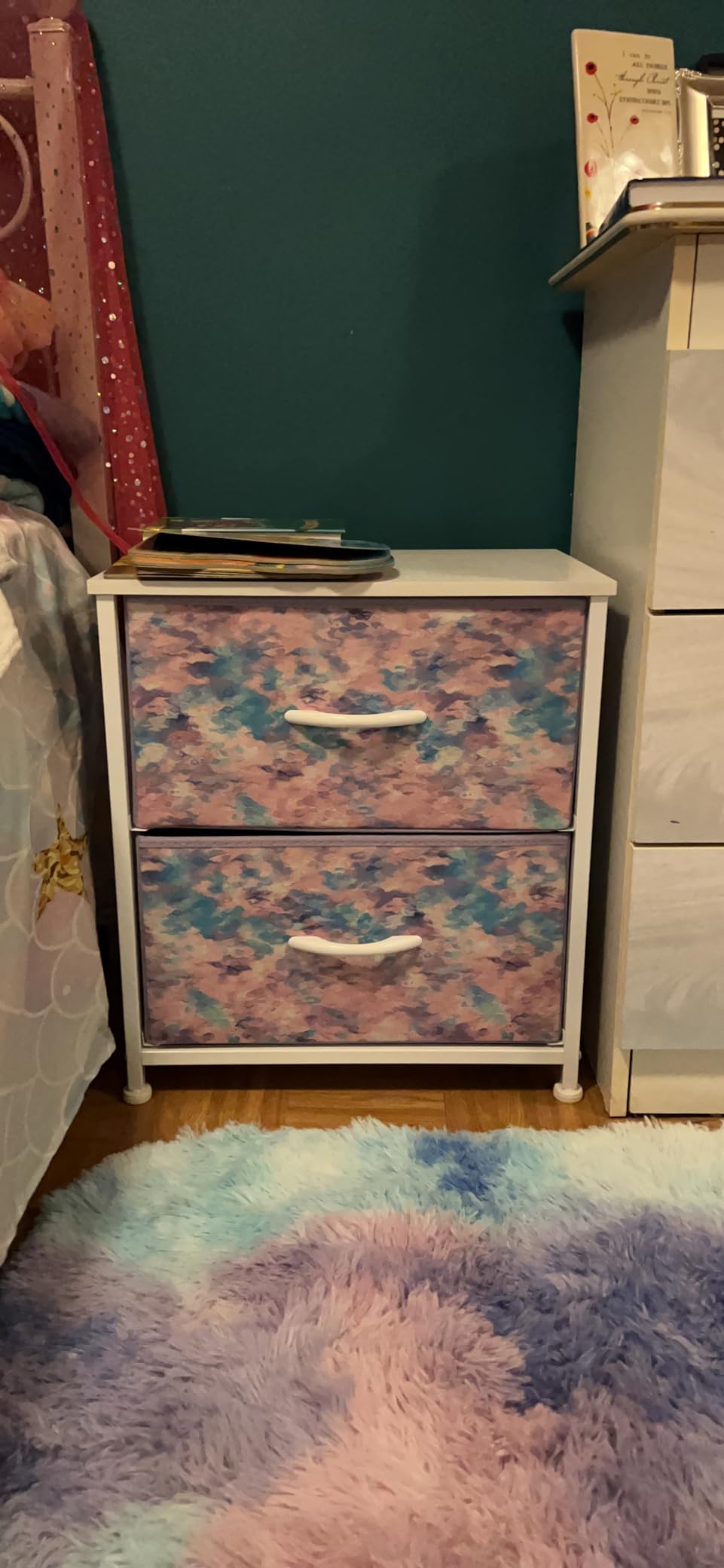 Sorbus Nightstand with 2 Drawers - Kids Bedside Furniture End Table Night Stand - Steel Frame, Wood Top & Easy Pull Fabric Bins - Dresser & Chest for Home, Bedroom Accessories, Office & College Dorm customer photo 1