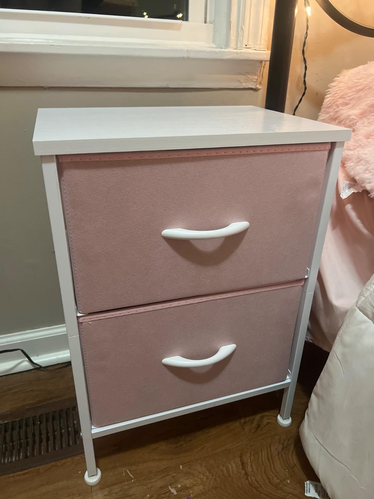 Sorbus Nightstand with 2 Drawers - Kids Bedside Furniture End Table Night Stand - Steel Frame, Wood Top & Easy Pull Fabric Bins - Dresser & Chest for Home, Bedroom Accessories, Office & College Dorm customer photo 2