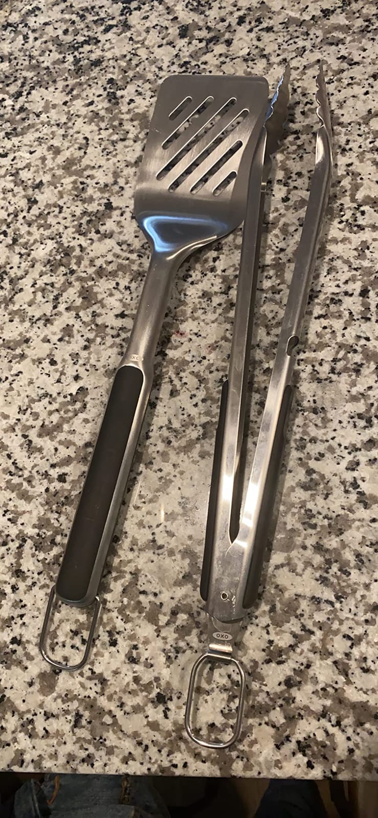 OXO Outdoor Grilling Turner and Tongs Set | Grilling Spatula and Tongs, Beveled Head Slides Under Food, Non-Slip Grip, Hanging Ring, Ideal for Grilling & BBQ customer photo 1