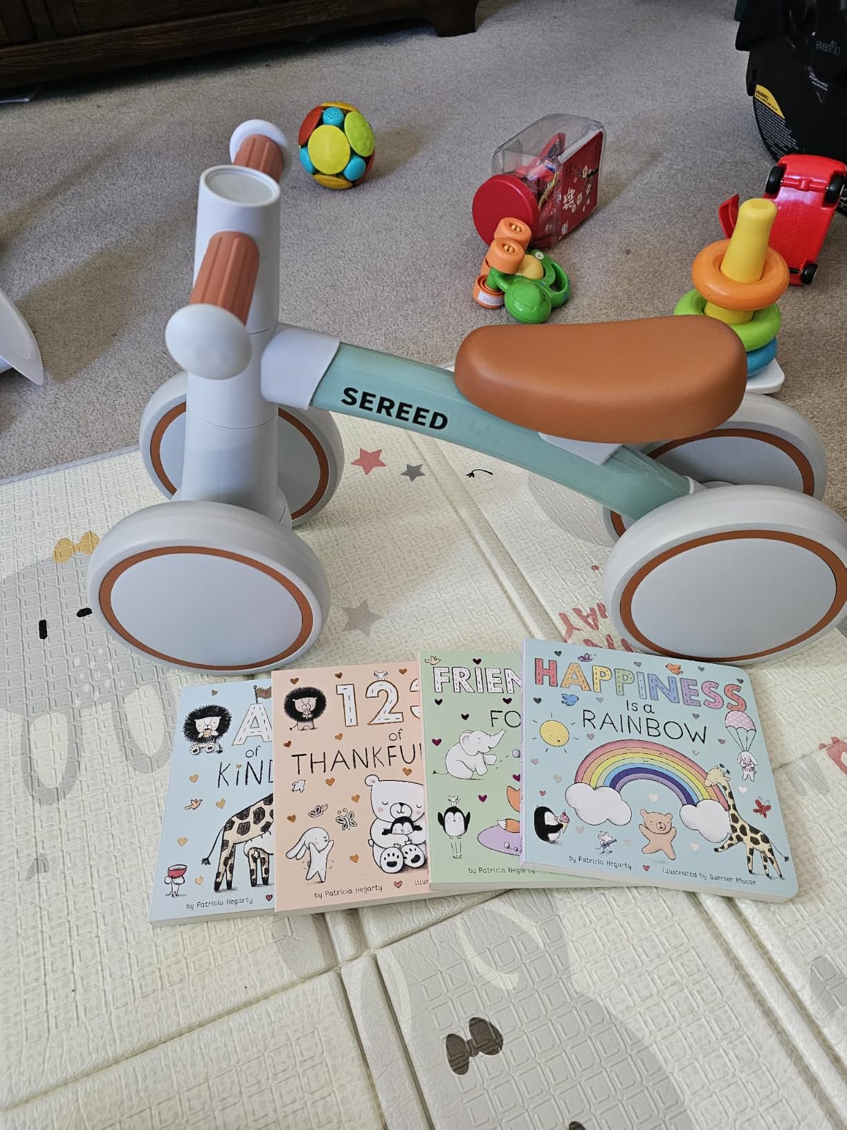 SEREED Baby Balance Bike for 1 Year Old Boy Girl, First Birthday Gift Toy | 12-24 Months Toddler Bike, First Learning Ride on Toys, 4 Silent Wheels Indoor Outdoor Baby Walker, Green customer photo 2