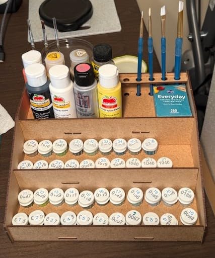PROSCALE Paint Rack Organizer for Miniature & Model Paints Tabletop Paint Stand with 26mm & 36mm Holes Brush & Tool Holder Artist Room Compatible with Vallejo, Army Painter, AK (Module A) customer photo 2