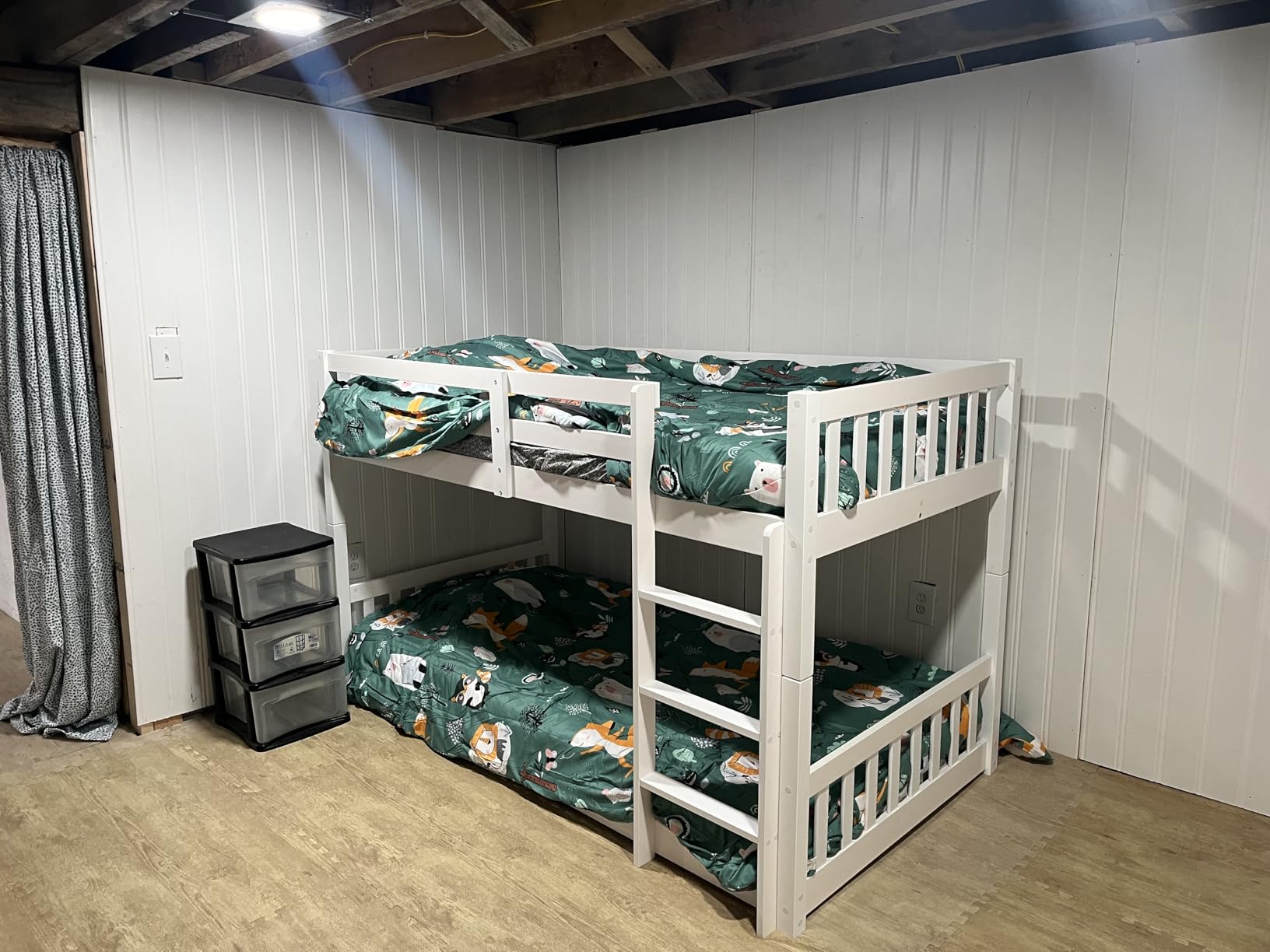 JOYMOR Solid Wood Low Twin Over Twin Bunk Bed for Kids/Junior, Bunk Bed Frame with Guardrails & Ladder for Boys Girls, No Box Spring Needed (White) customer photo 1