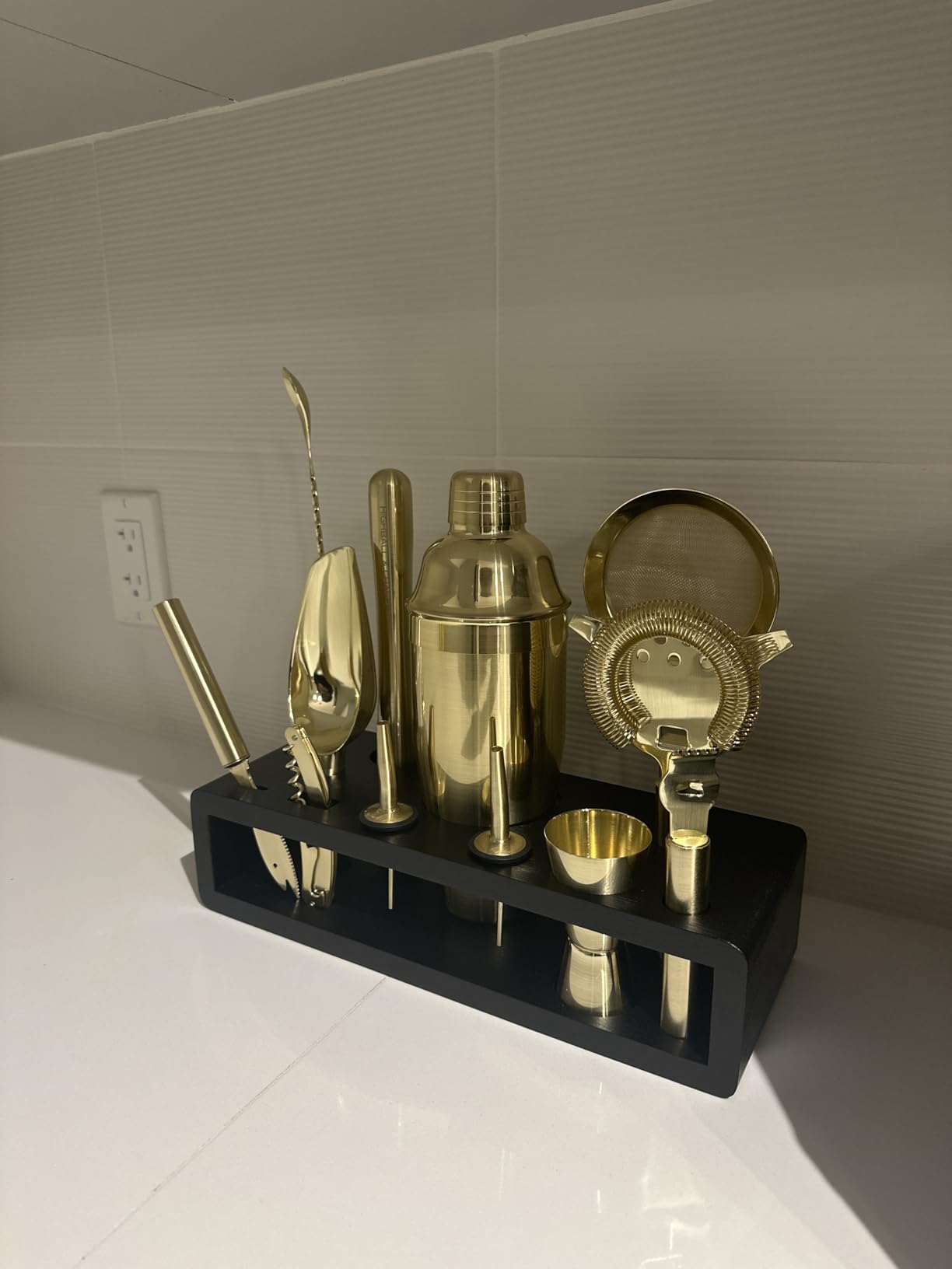 Highball & Chaser Bartender Kit with Espresso Bamboo Stand. Beautiful Cobbler Cocktail Shaker Set with Bar Tools Rustproof Stainless Steel Bar Set (Antique Copper) customer photo 2