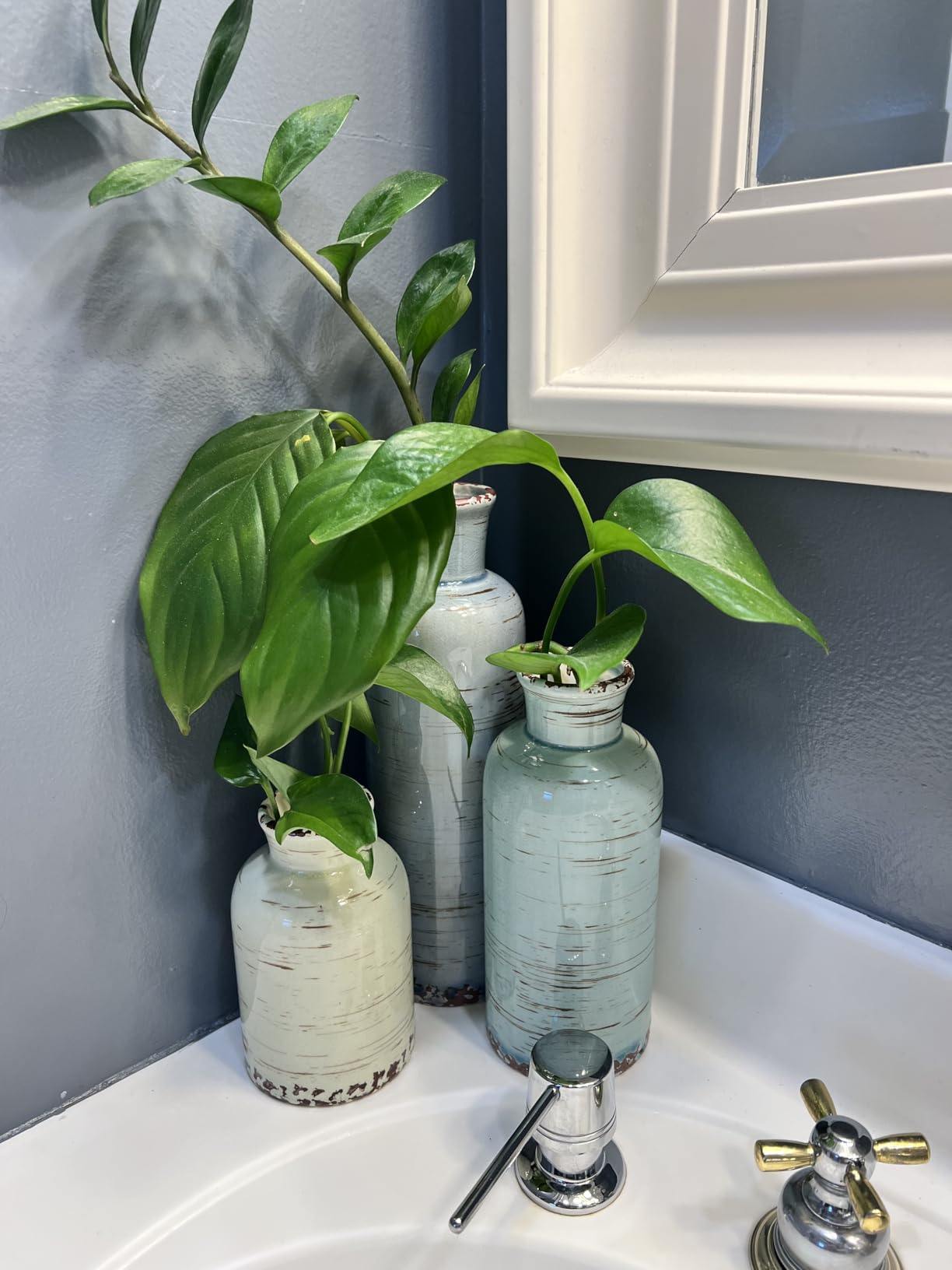 CwlwGO- Ceramic Vase Set of 3, Small Flower Vases for Home Decoration, Modern Farmhouse Decor, Living Room Kitchen Table Centerpieces, Shelf, Mantel, Fireplace and Entrance Decorations-Multicolor. customer photo 1