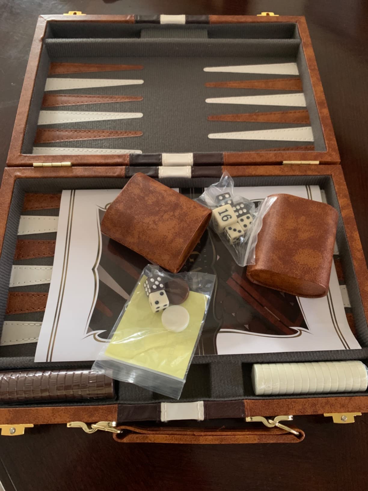 Premium Backgammon 18 Inches Large Brown - Backgammon Sets for Adults and Kids | Leatherette Back Gammon Board Game Set - Travel Backgammon Set Board Encased with Accessories customer photo 1