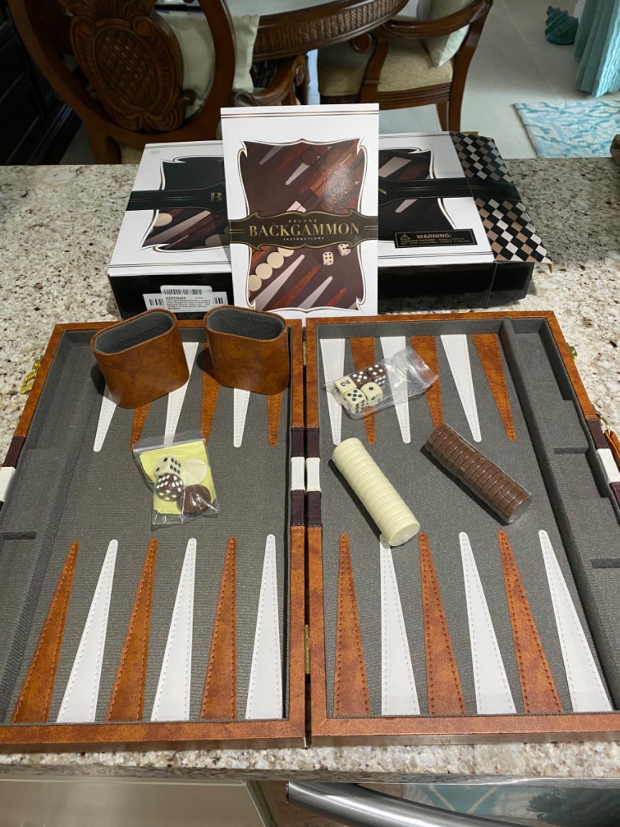 Premium Backgammon 18 Inches Large Brown - Backgammon Sets for Adults and Kids | Leatherette Back Gammon Board Game Set - Travel Backgammon Set Board Encased with Accessories customer photo 2