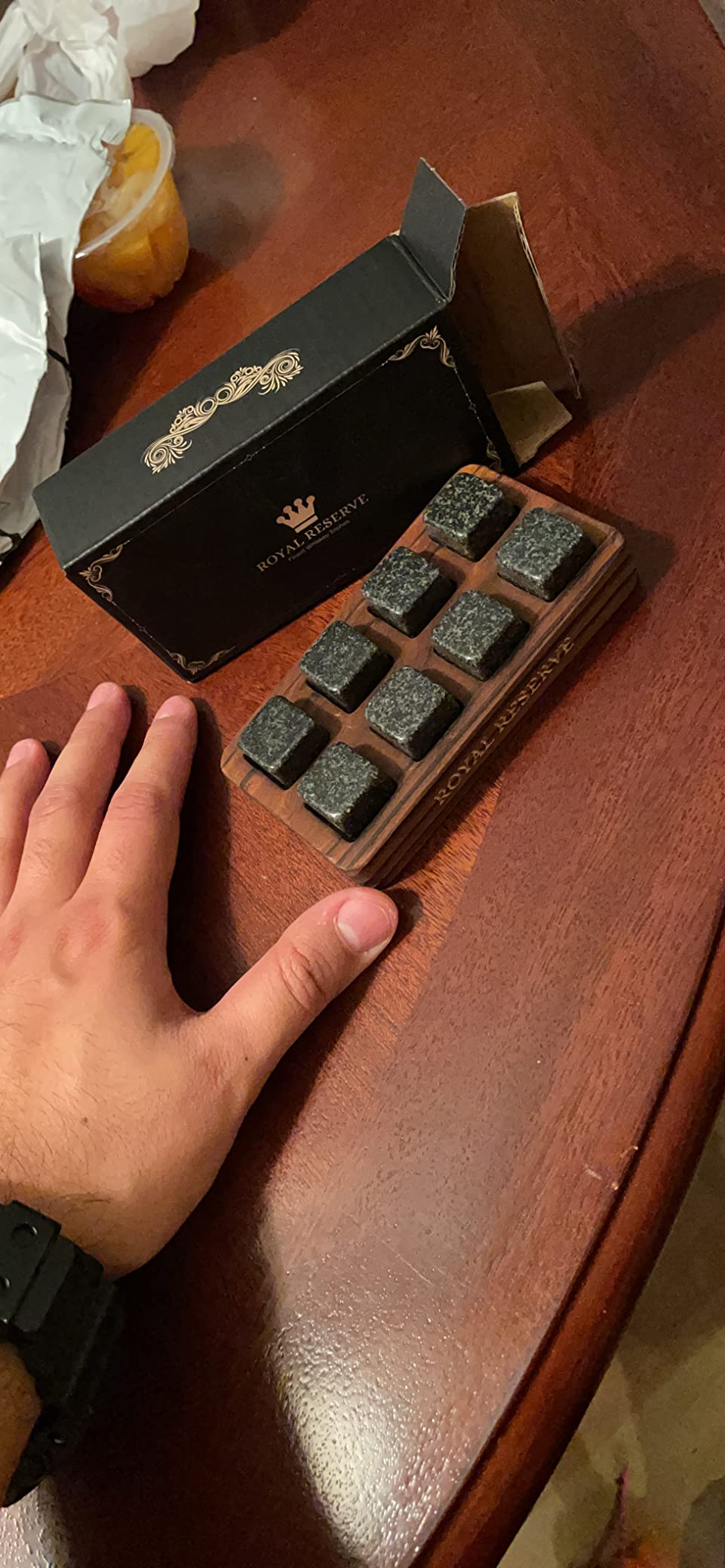 Whiskey Stones Gift Set by Royal Reserve - 8 Granite Chilling Rocks | Reusable Ice Cubes for Bourbon & Scotch, No Dilution, Handcrafted Wood Tray - Whiskey Gifts for Men, Dad, Husband, Boyfriend customer photo 2