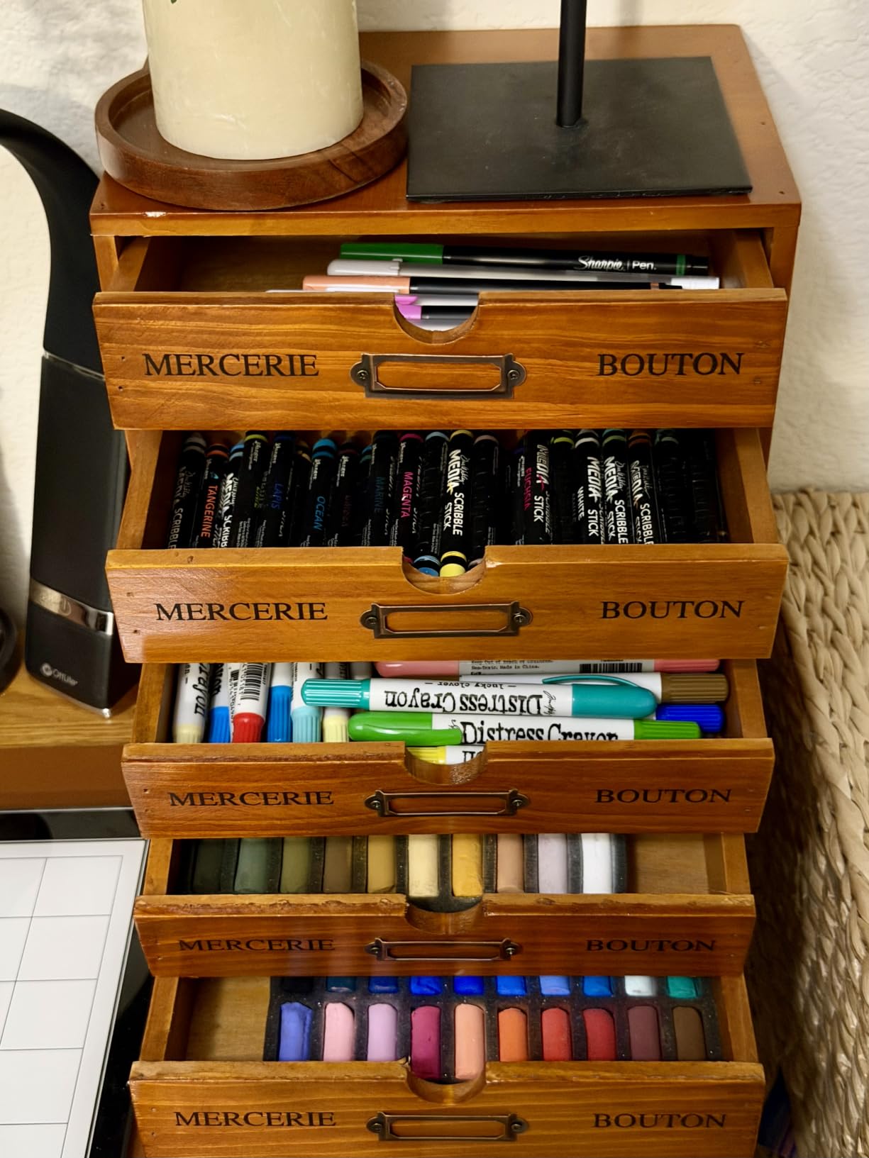 Vintage 5-Drawer Wooden Desk Organizer - Craft Storage - Rustic Shelf Drawer - Home Bedazzling, Rhinestone Organizers and Accessories - Embroidery Floss - Apothecary Cabinet, Art Storage | Stackable customer photo 2